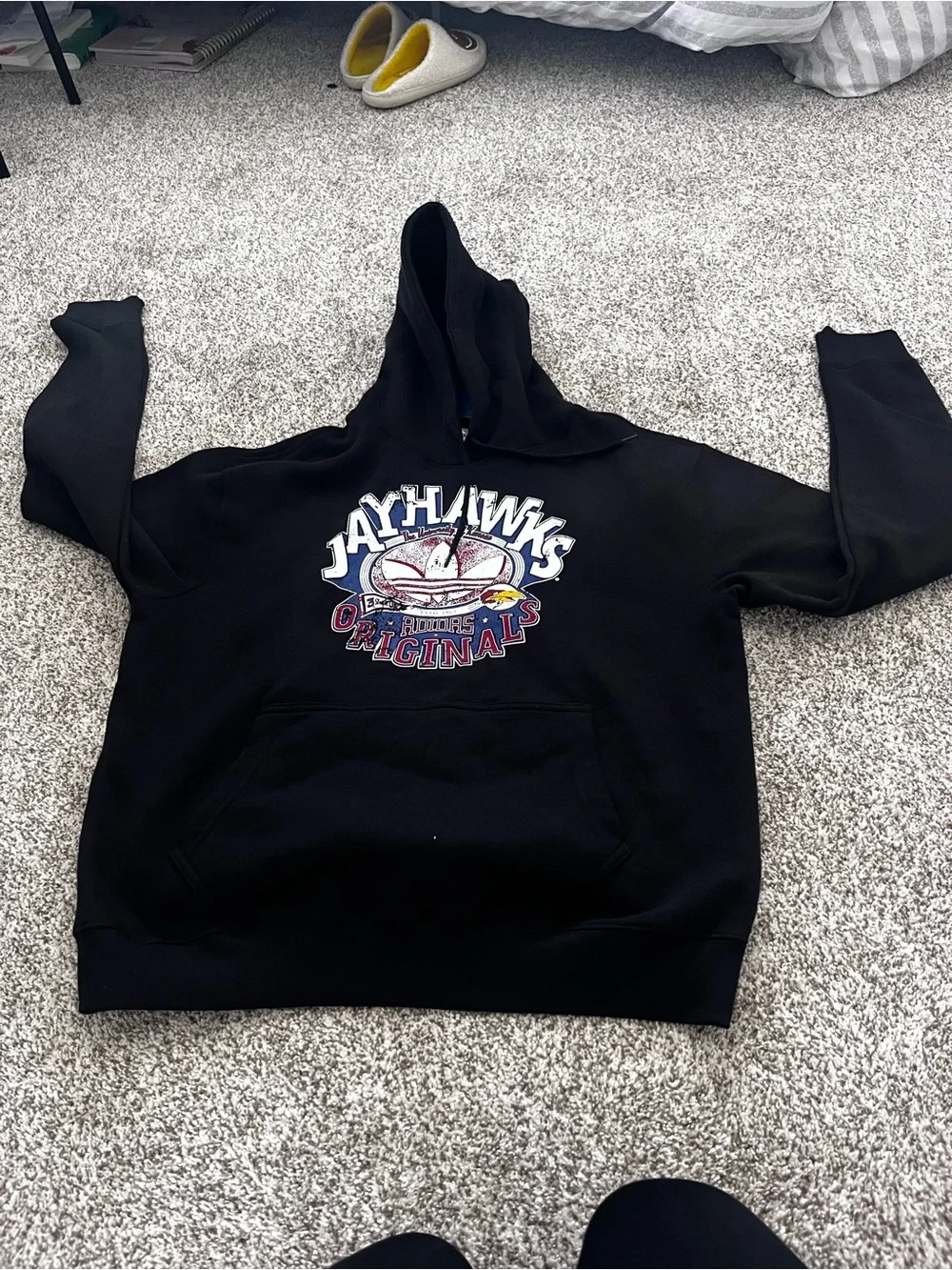 Adidas Originals Jayhawks Hoodie NWT Black Graphic Pullover Oversized Sweatshirt